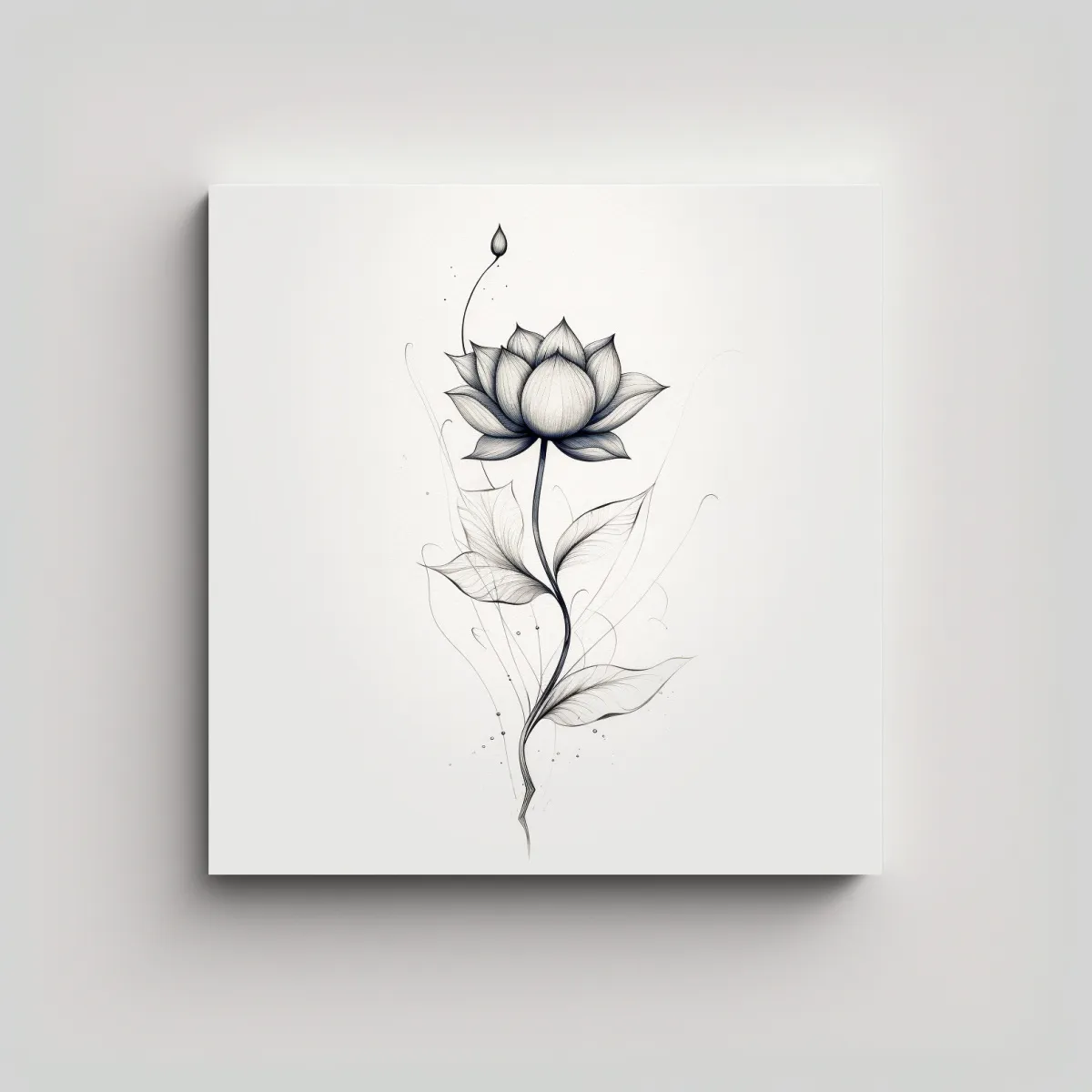 GENERICO - Lámina De Flor De Loto Y Enredadera Tinta Negra 30x30 Cm