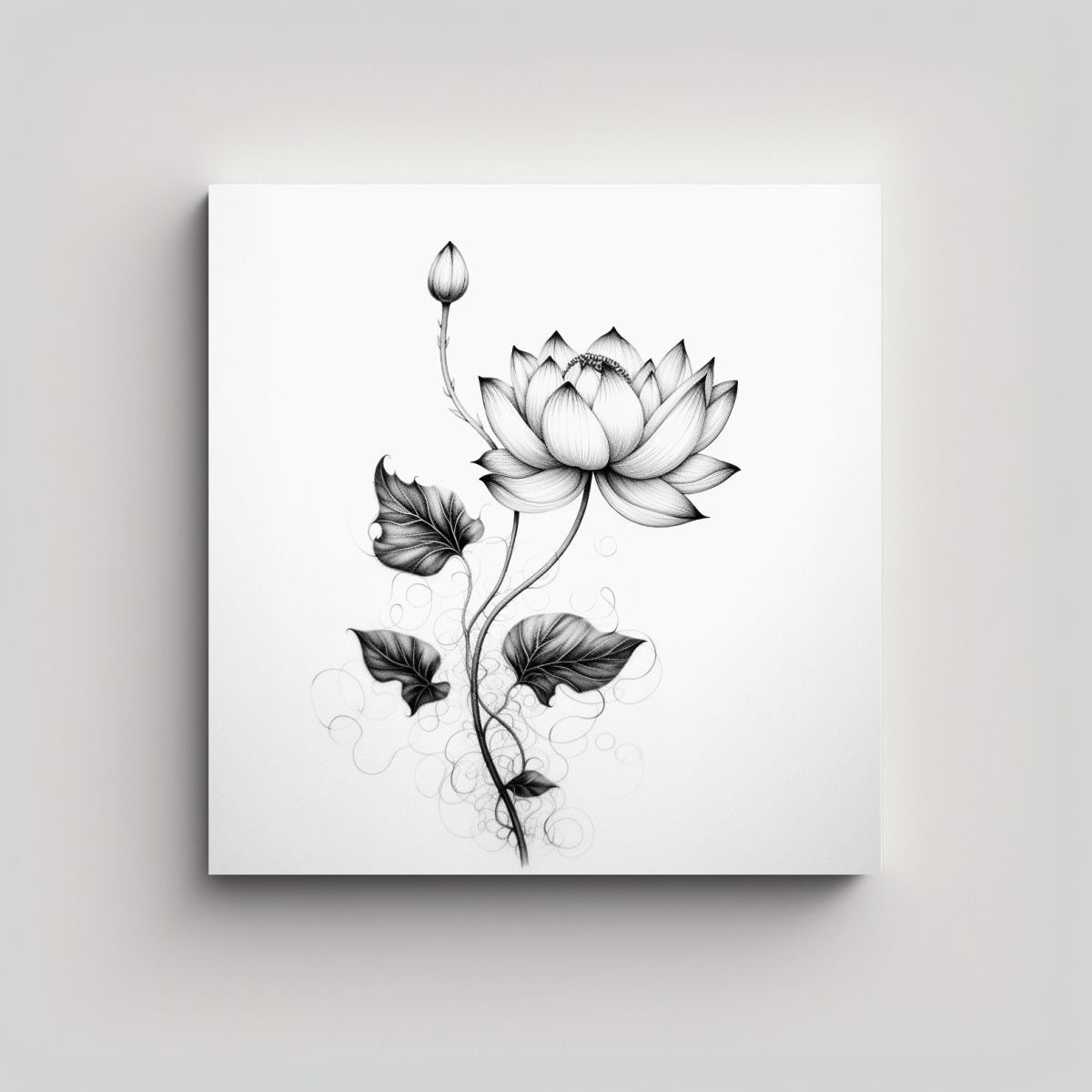 GENERICO - Canva Moderno Clásico Dibujo Tinta Loto Flor En 90x90 Cm