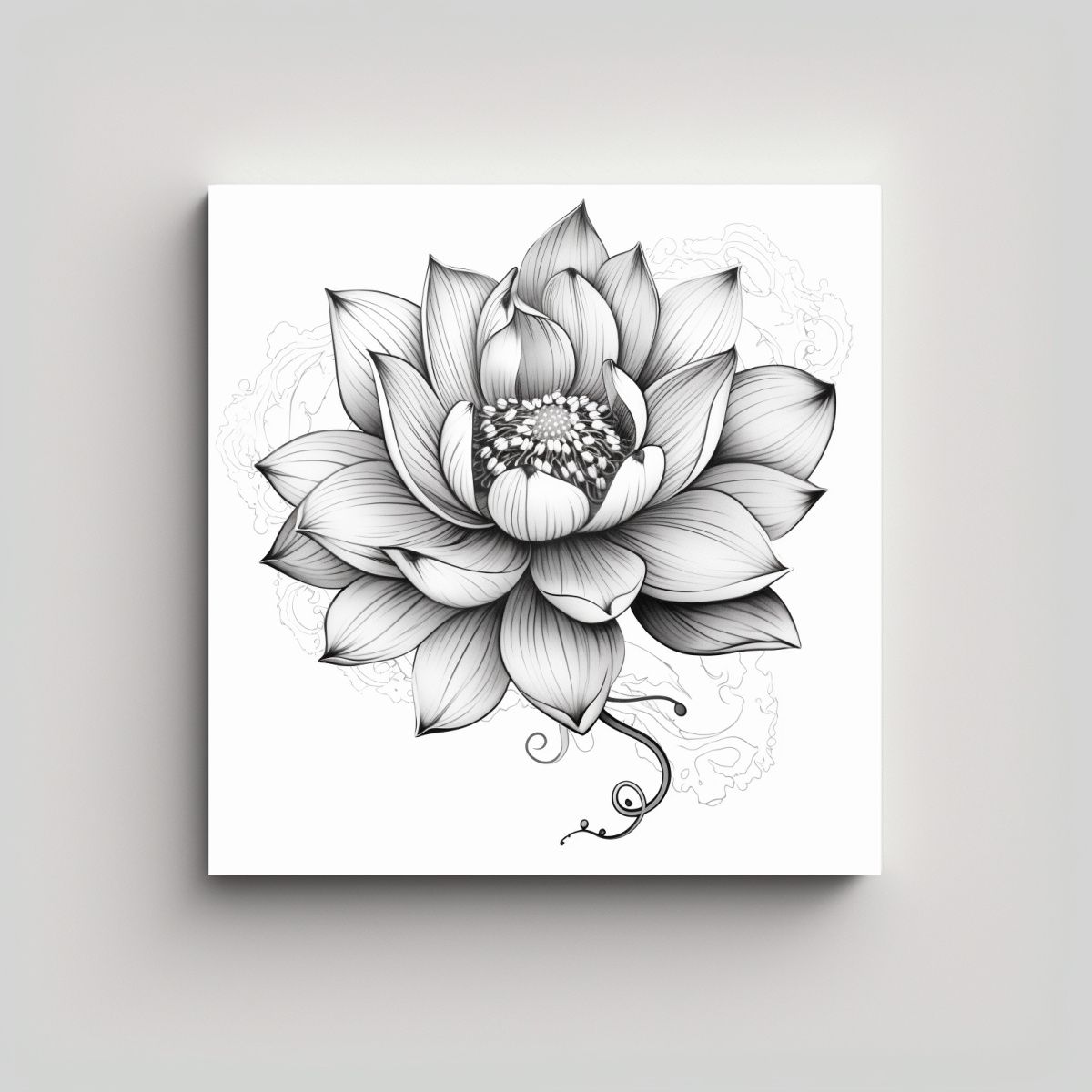 GENERICO - Lienzo Floral Lotus Tattoo Sin Piel Fondo Blanco 70x70 Cm