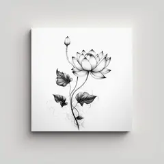 GENERICO - Canva Moderno Clásico Dibujo Tinta Loto Flor En 50x50 Cm