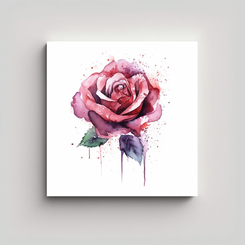 GENERICO - Cuadro Adorable De Rosa Acuarela En Fondo Blanco 80x80 Cm