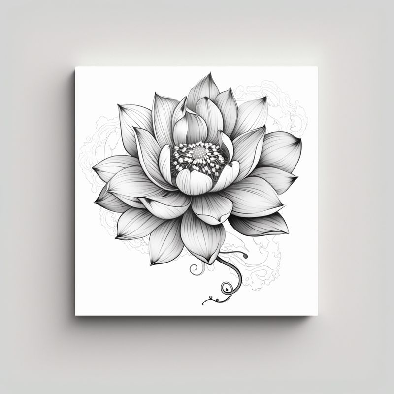 GENERICO - Lienzo Floral Lotus Tattoo Sin Piel Fondo Blanco 60x60 Cm