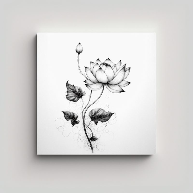 GENERICO - Canva Moderno Clásico Dibujo Tinta Loto Flor En 40x40 Cm