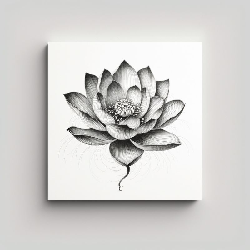 GENERICO - Lienzo Artesanal De Flor De Loto Estilo Tatuaje 90x90 Cm