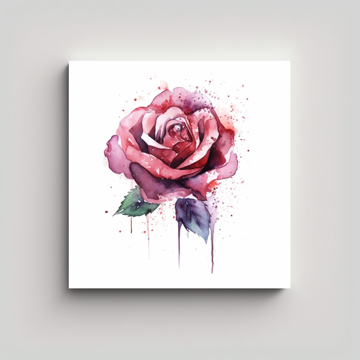 GENERICO - Cuadro Adorable De Rosa Acuarela En Fondo Blanco 30x30 Cm