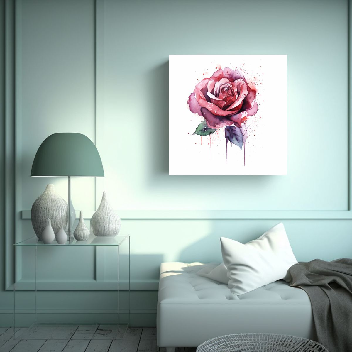 GENERICO - Cuadro Adorable De Rosa Acuarela En Fondo Blanco 30x30 Cm