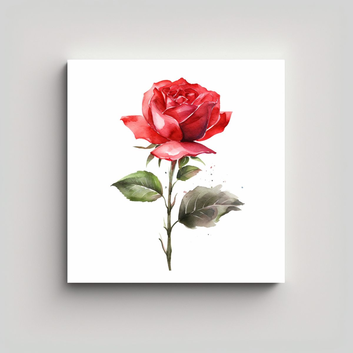 GENERICO - Rosa Roja Acuarela Moderna Con Tallo: Lienzo De 80x80 Cm