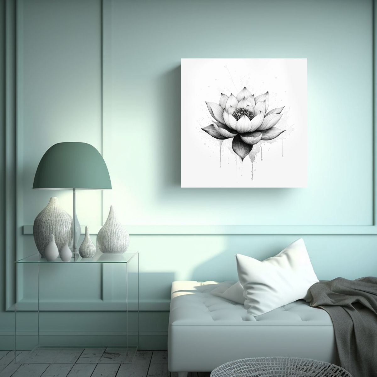 GENERICO - Vintage Lotus Flower Tattoo Wall Art Impacto 70x70 Cm