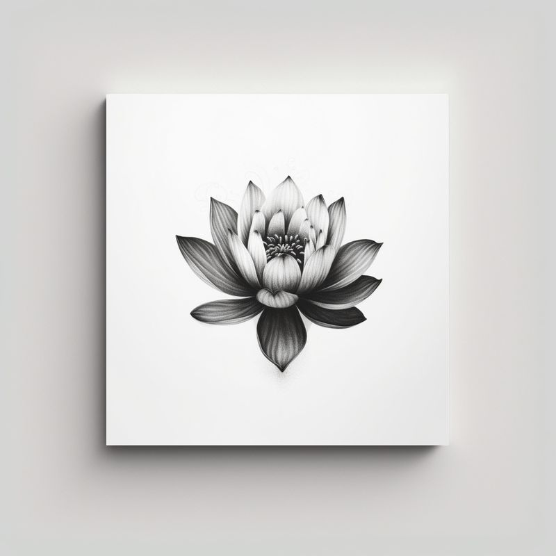GENERICO - Flor De Loto En Tinta Negra Estilo Tatuaje Arte 40x40 Cm