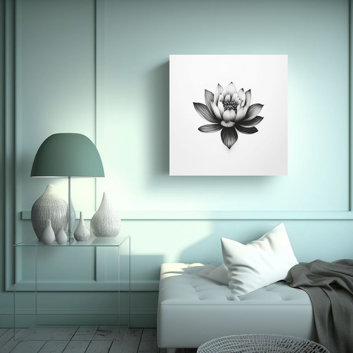 GENERICO - Flor De Loto En Tinta Negra Estilo Tatuaje Arte 40x40 Cm