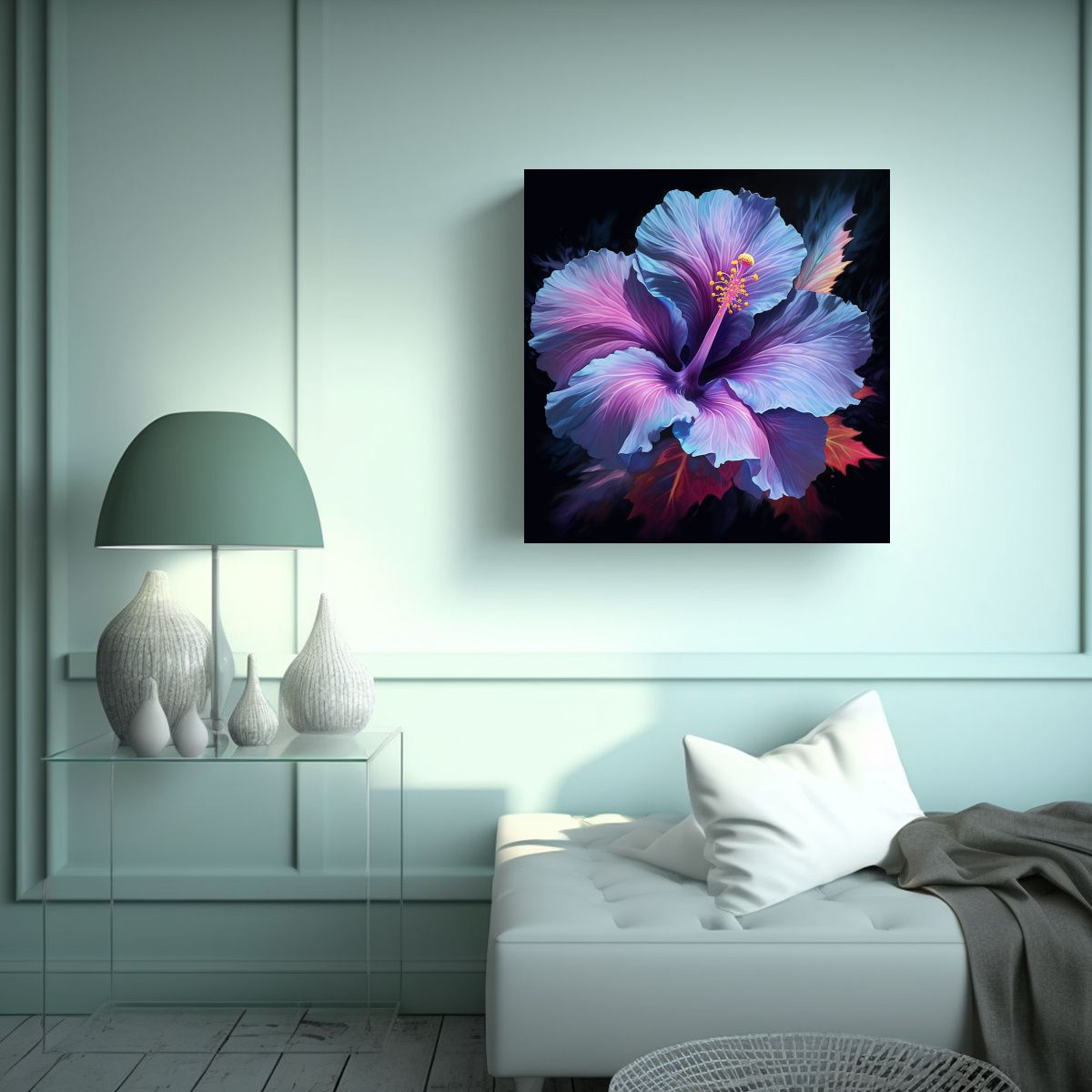 GENERICO - Moderno Arte Pared Hibisco Azul Púrpura 70x70 Cm