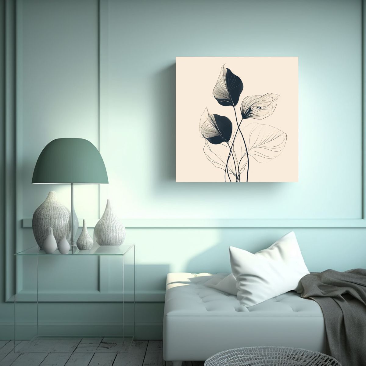 GENERICO - Dibujo Minimalista Elegante De Hojas Botánicas 30x30 Cm