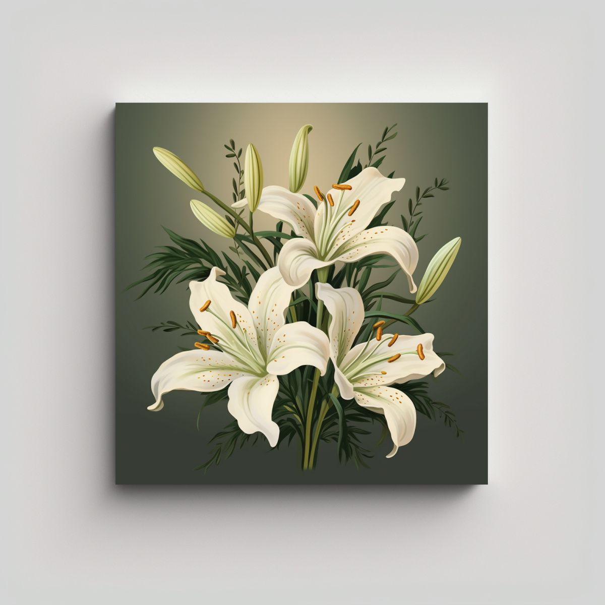 GENERICO - Elegante Cuadro Rectangular Lirios Flores Plantas 90x90 Cm