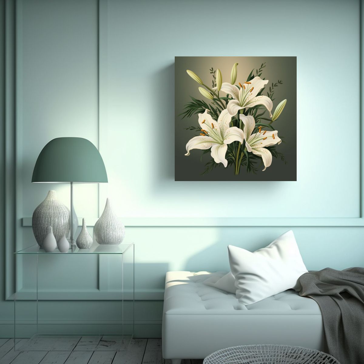 GENERICO - Elegante Cuadro Rectangular Lirios Flores Plantas 90x90 Cm