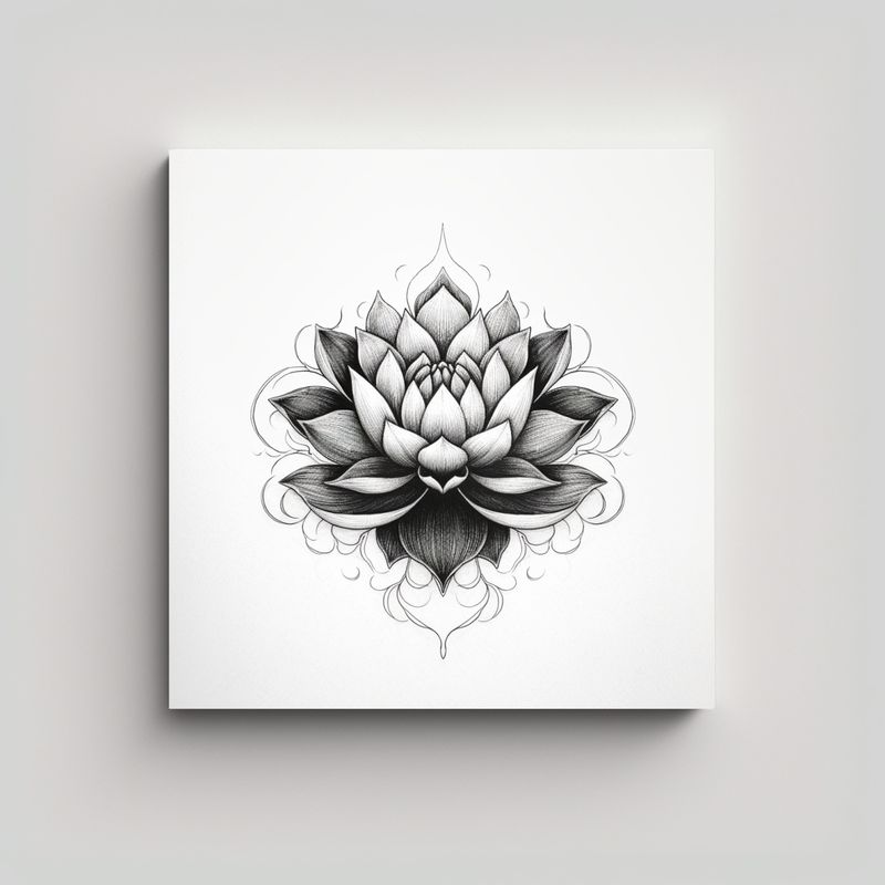 GENERICO - Linda Flor De Loto Dibujo Tinta Conceptual Cuadro 30x30 Cm