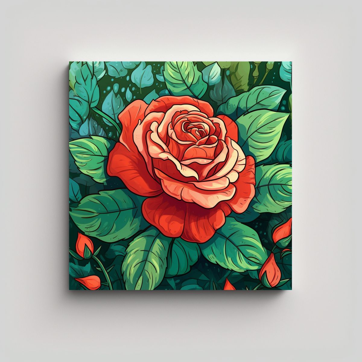 GENERICO - Arte Patron Intenso Rosa Flor Enmarcada Verde 50x50 Cm