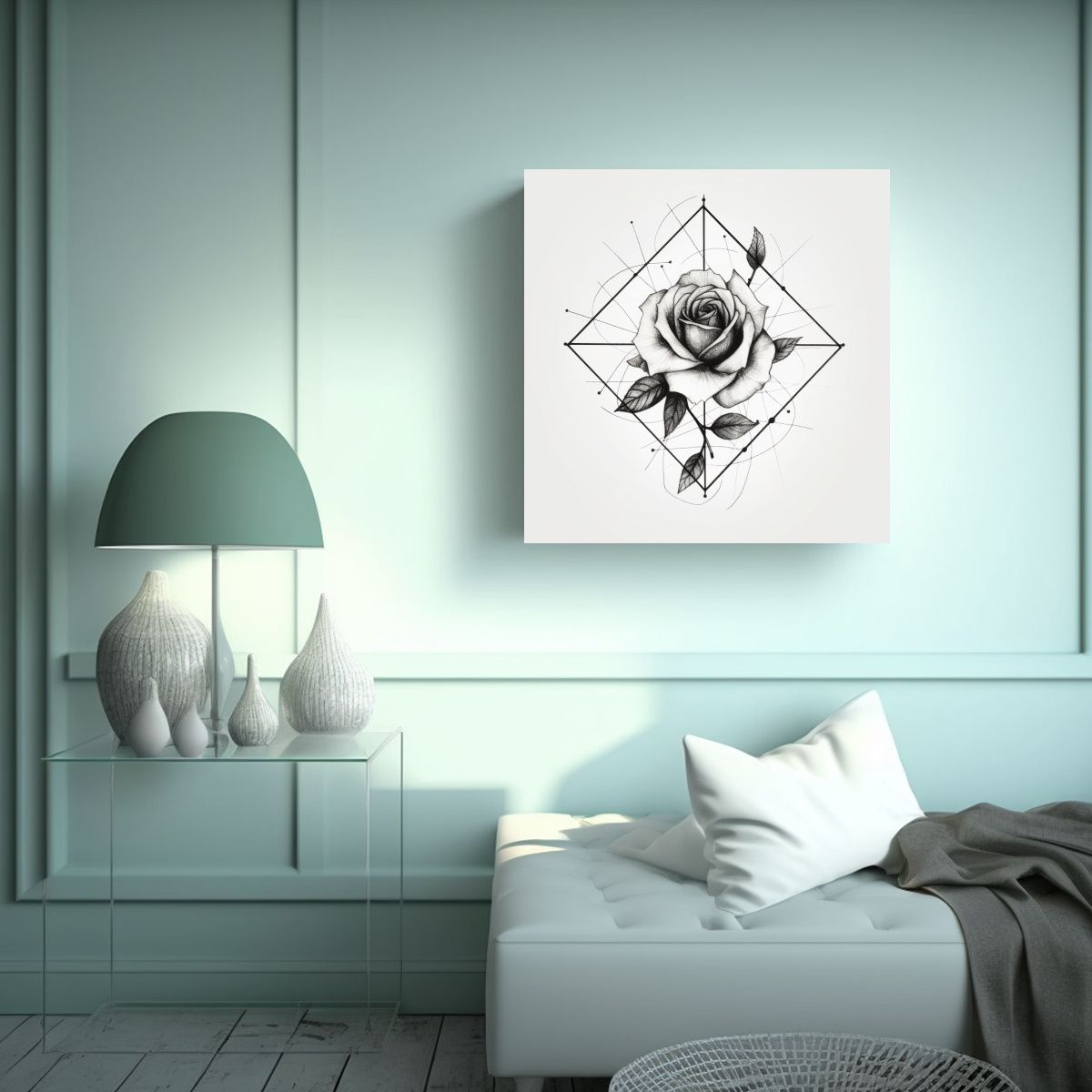 GENERICO - Diseño Minimalista De Rosa En Lienzo: Geometría 50x50 Cm