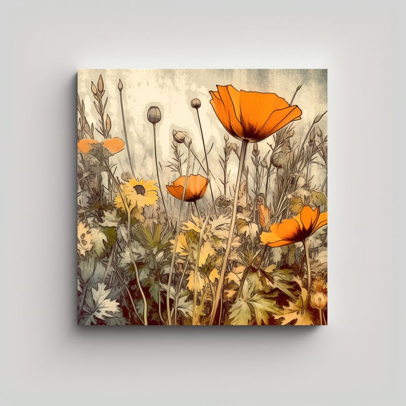 GENERICO - Arte Línea Flores Silvestres Splash Color Lienzo 70x70 Cm