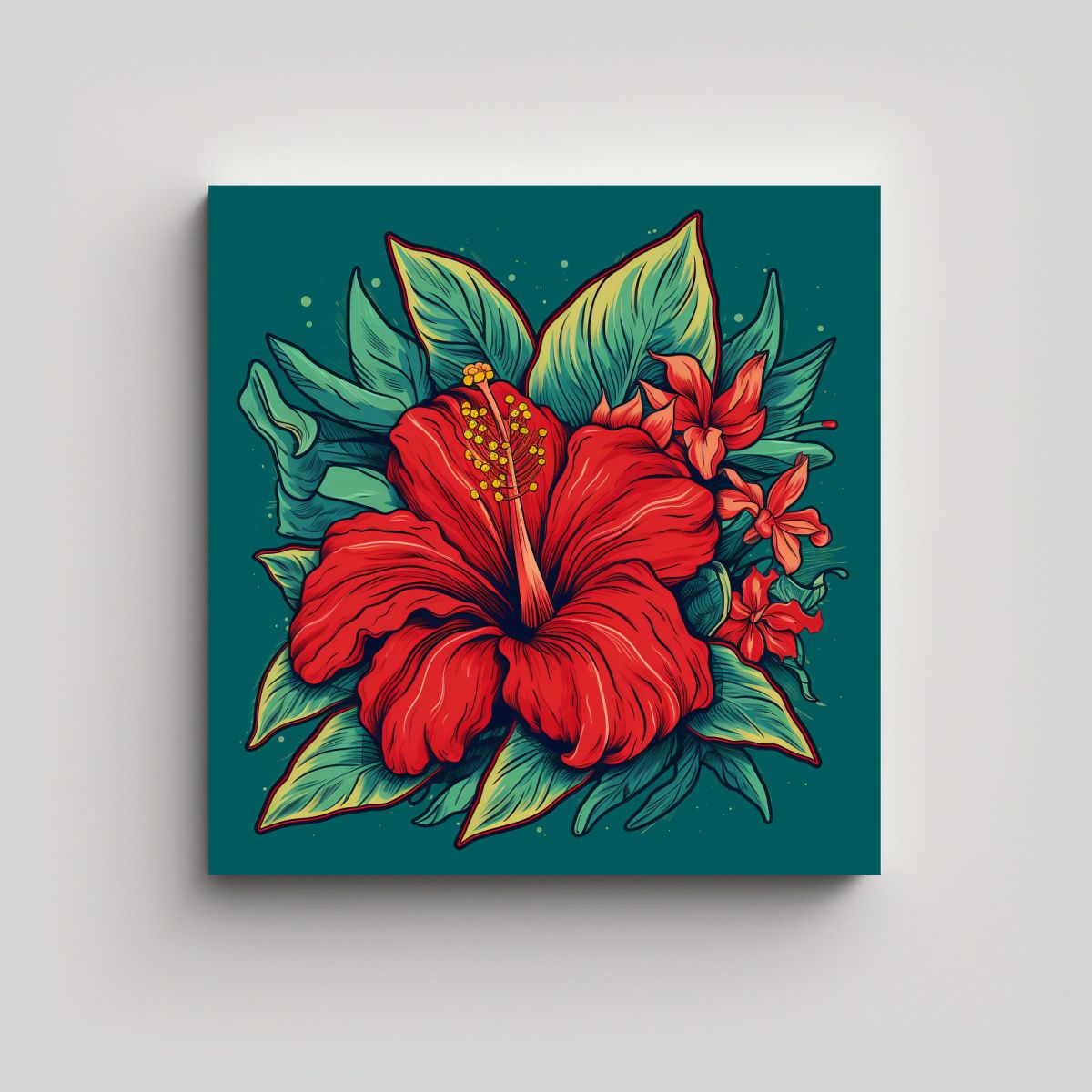 GENERICO - Fantasía Canva: Cuadro Tropical Rojo En Estilo 60x60 Cm