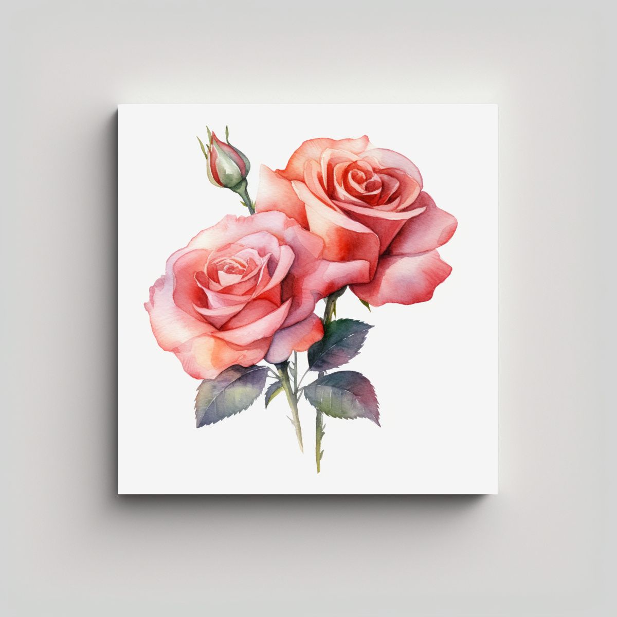 GENERICO - Cuadro Decorativo De Rosas Acuarela En Escenario 90x90 Cm