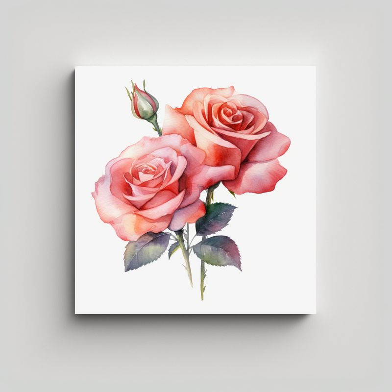 GENERICO - Cuadro Decorativo De Rosas Acuarela En Escenario 30x30 Cm