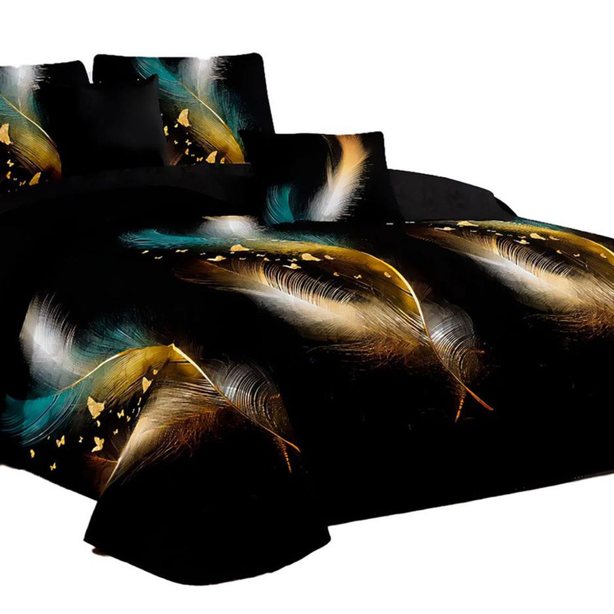 GENERICO - Cubre Cama King Quilt 2.5 Plaza Estampado Plumas Doradas 657