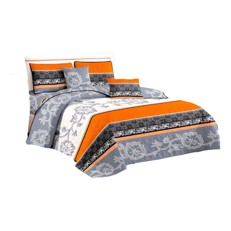 GENERICO - Cubre Cama King Quilt 2.5 Plaza Estampado Flores Moderno 659