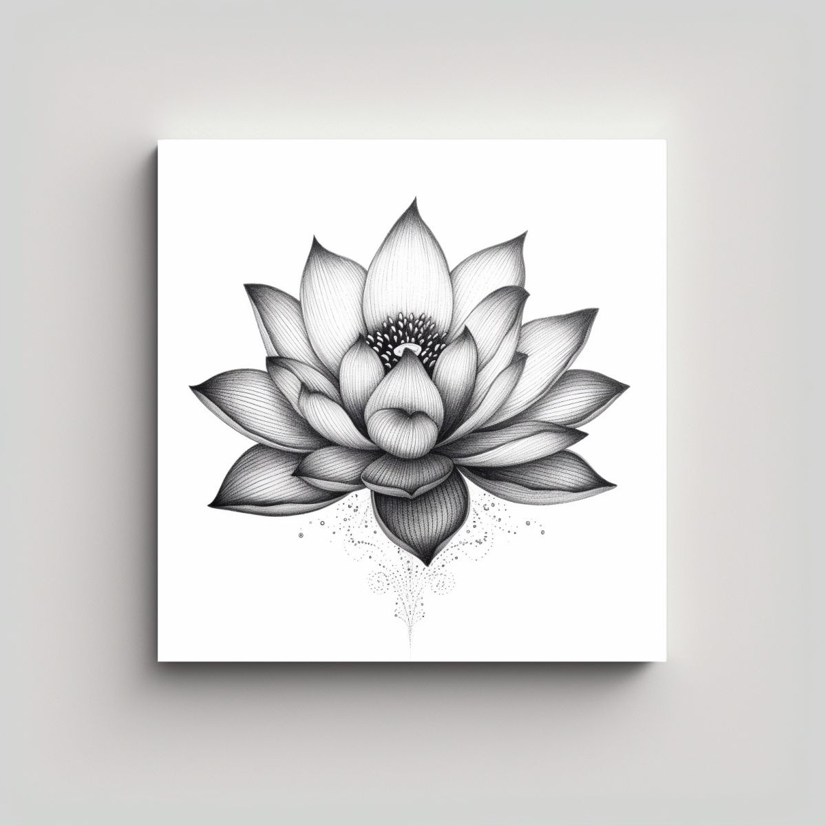 GENERICO - Flor De Loto Negro Estilo Tatuaje Arte Vanguardia 40x40 Cm