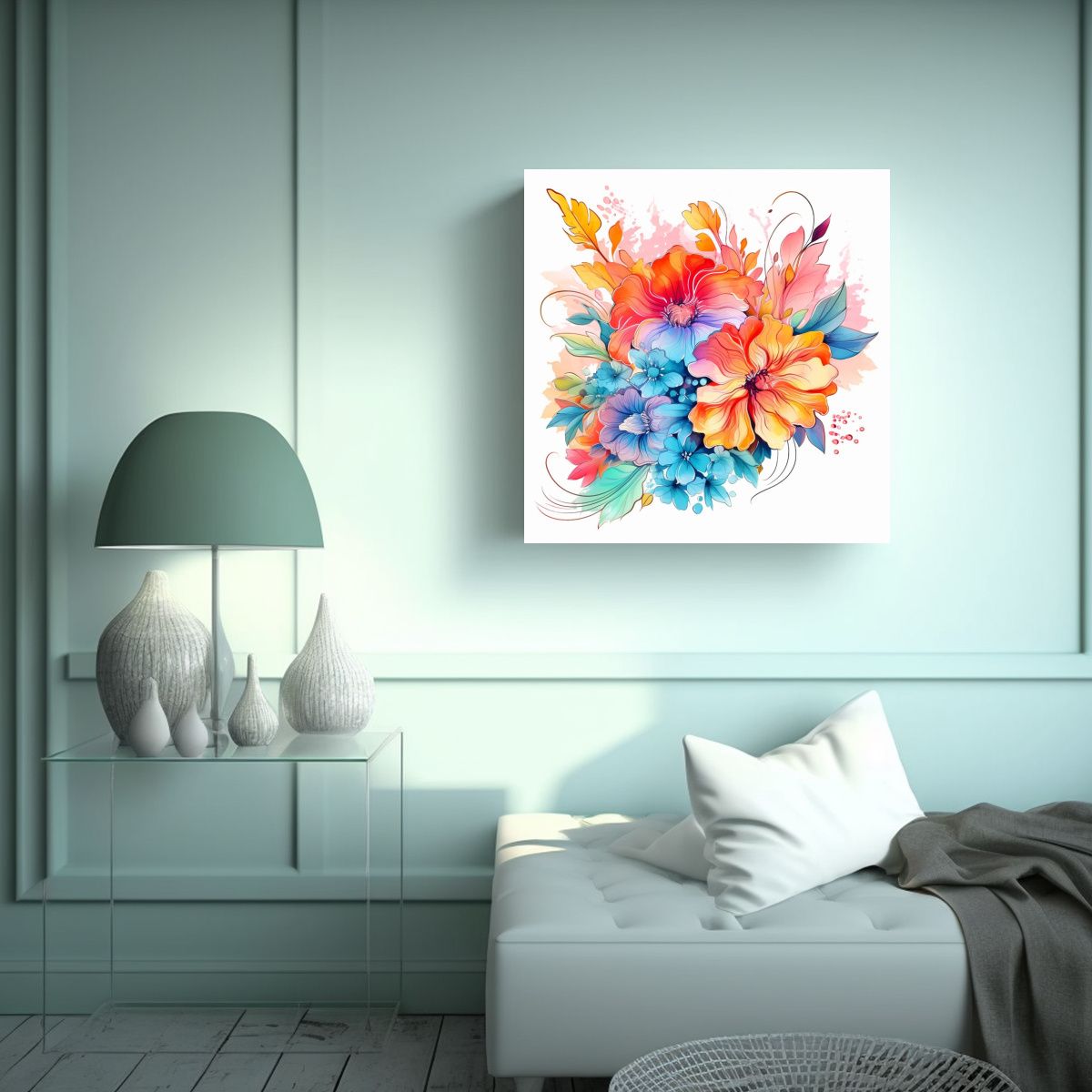 GENERICO - Arte Decorativo Lienzo Líneas Finas Flores 50x50 Cm