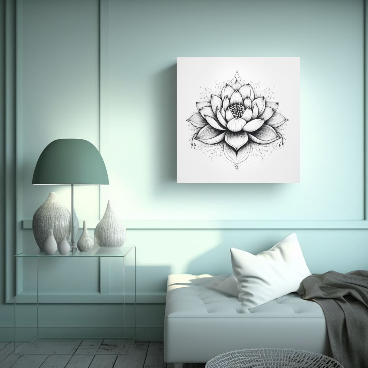 GENERICO - Tinta De Arte Dibujo Lotus Negro Estilo Tatuaje 50x50 Cm.