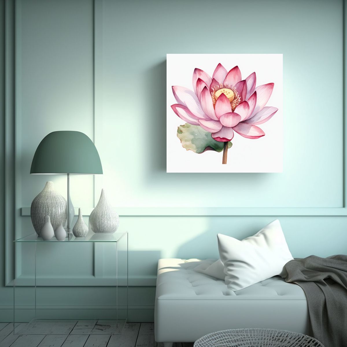 GENERICO - Arte Acuarela Vibrante De Flor De Loto, Diseño 50x50 Cm.