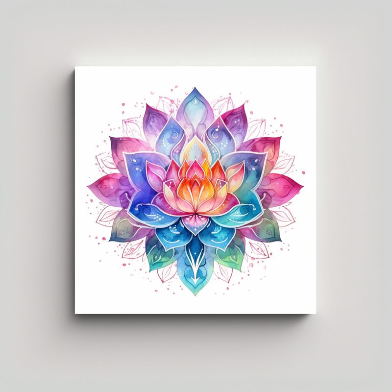 GENERICO - Cuadro Luminoso De Acuarela Flor De Loto Detalles 70x70 Cm