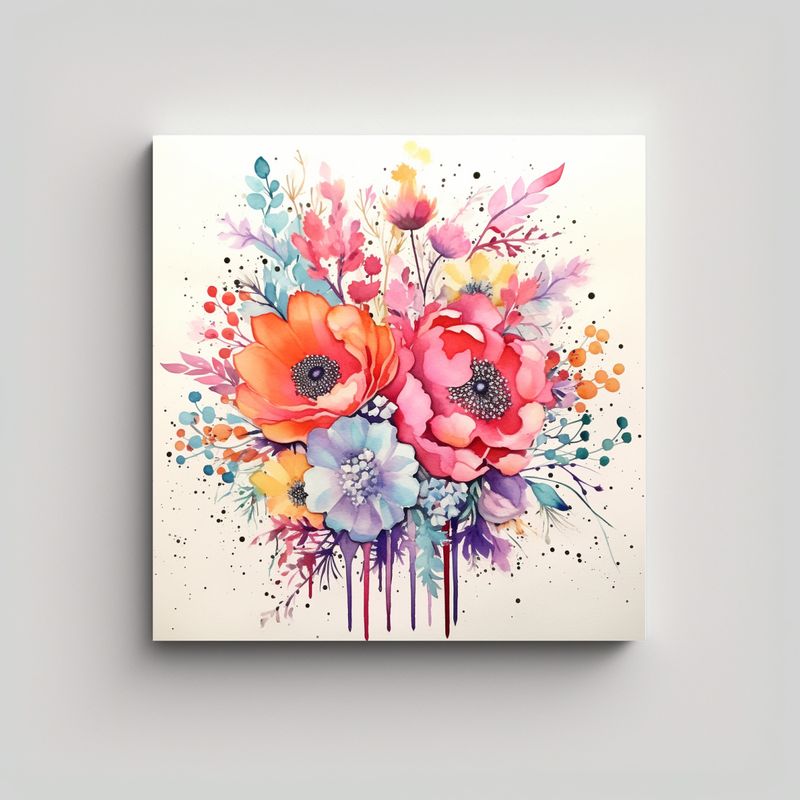 GENERICO - Arreglo Floral Acuarela En Arte De Pared De 40x40 Cm