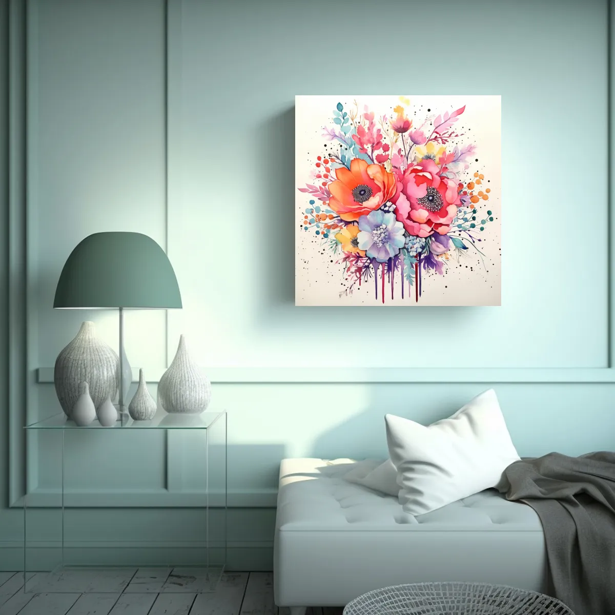GENERICO - Arreglo Floral Acuarela En Arte De Pared De 50x50 Cm