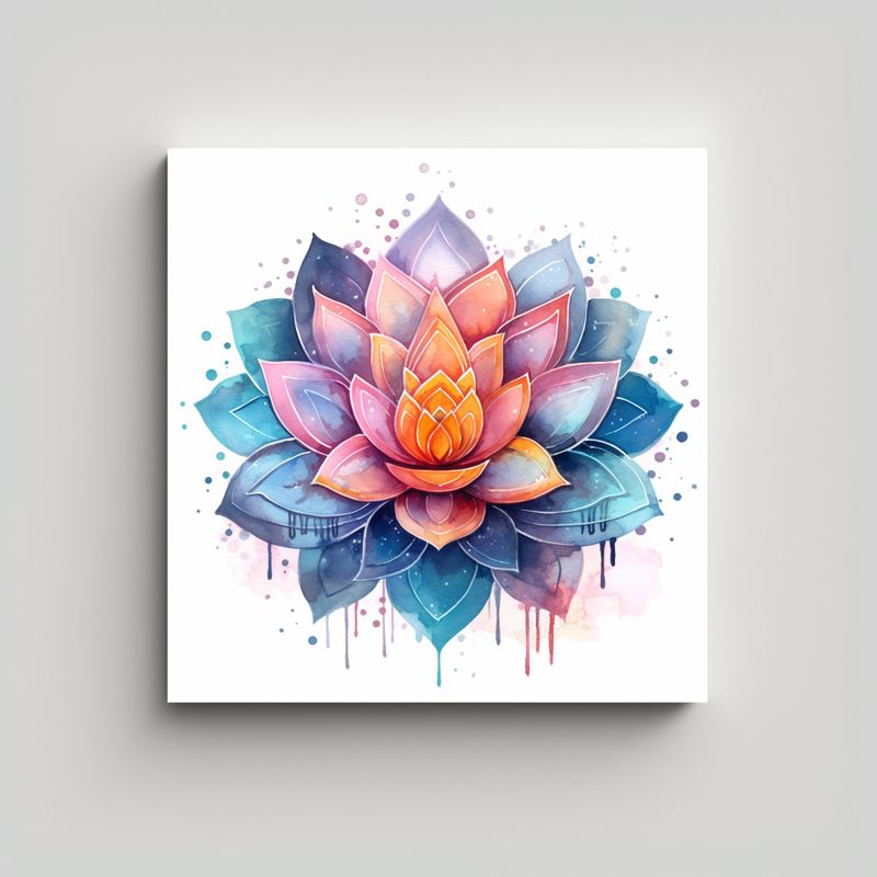 GENERICO - Arte Decorativa Lotus Acuarela Colorido Detalle 90x90 Cm