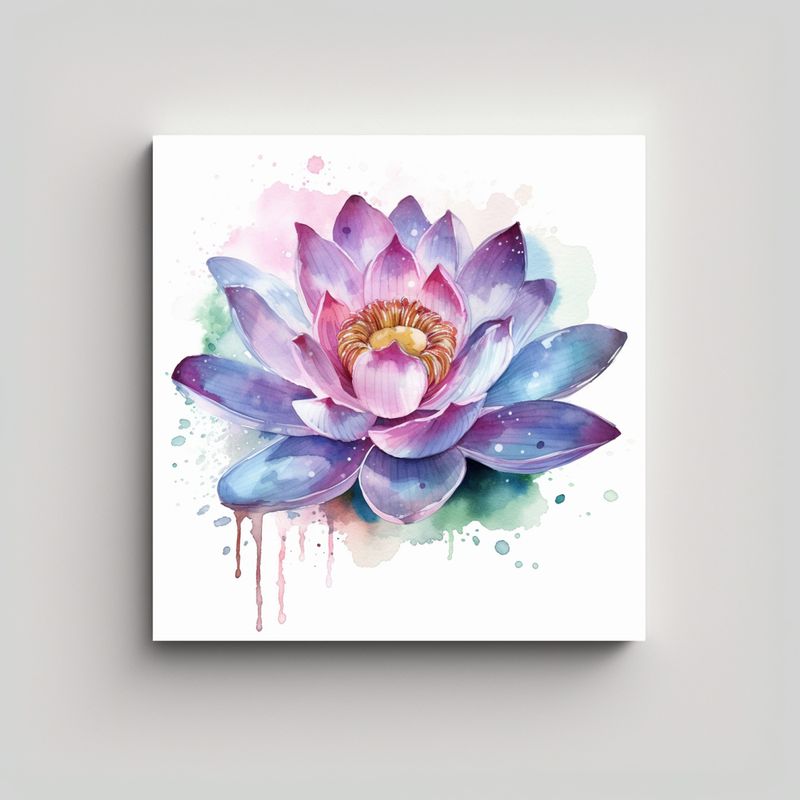 GENERICO - Clipart Acuarela Lienzo Boho Estilo Flor De Loto 90x90 Cm