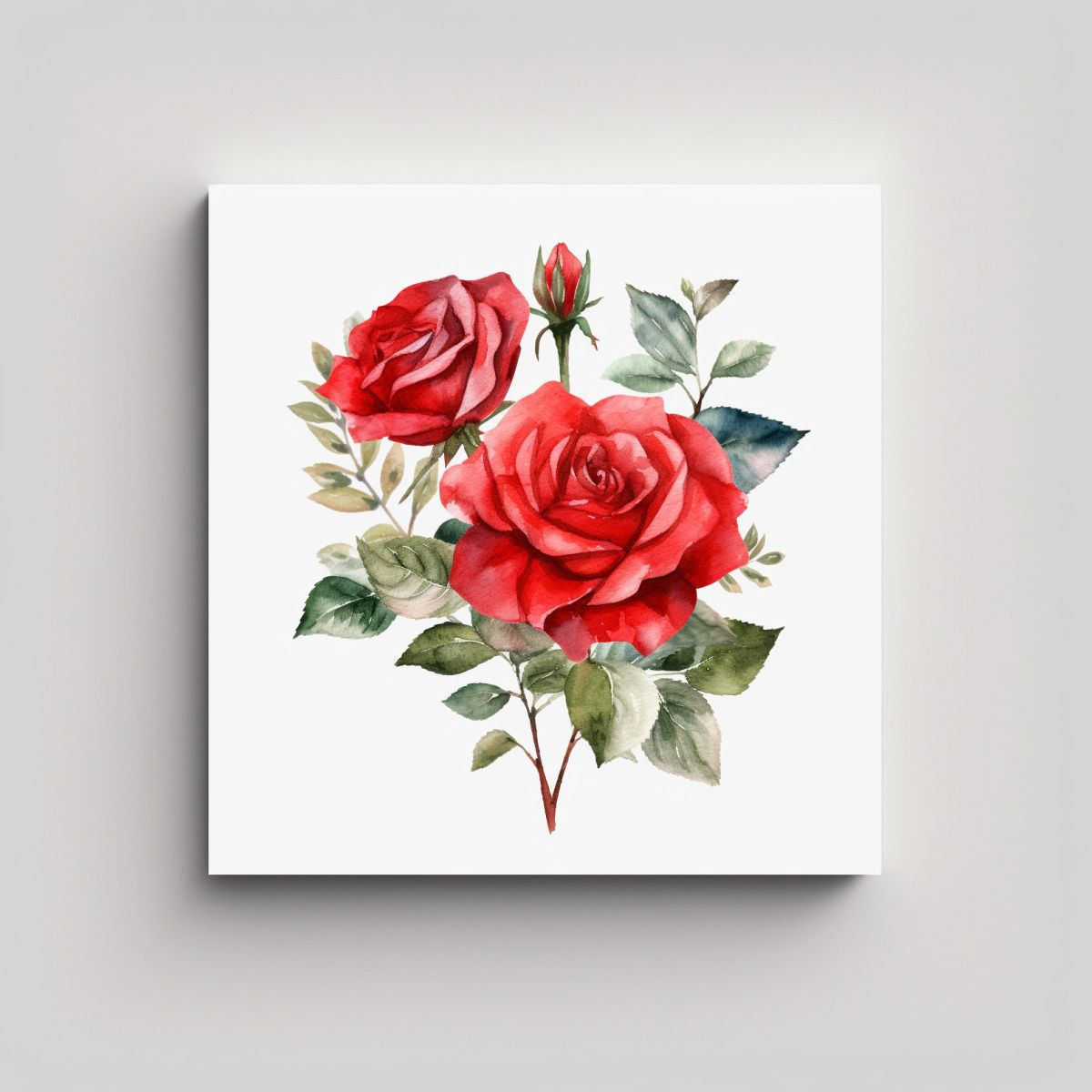 GENERICO - Cuadro Abstracto De Rosa Roja En Acuarela - Tela 70x70 Cm