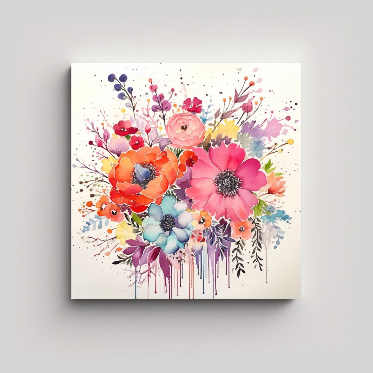 GENERICO - Arreglo Floral Acuarela En Lienzo Duradero - 50x50 Cm.