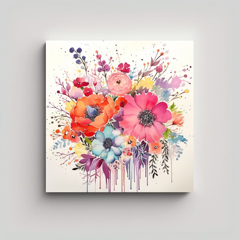 GENERICO - Arreglo Floral Acuarela En Lienzo Duradero - 40x40 Cm