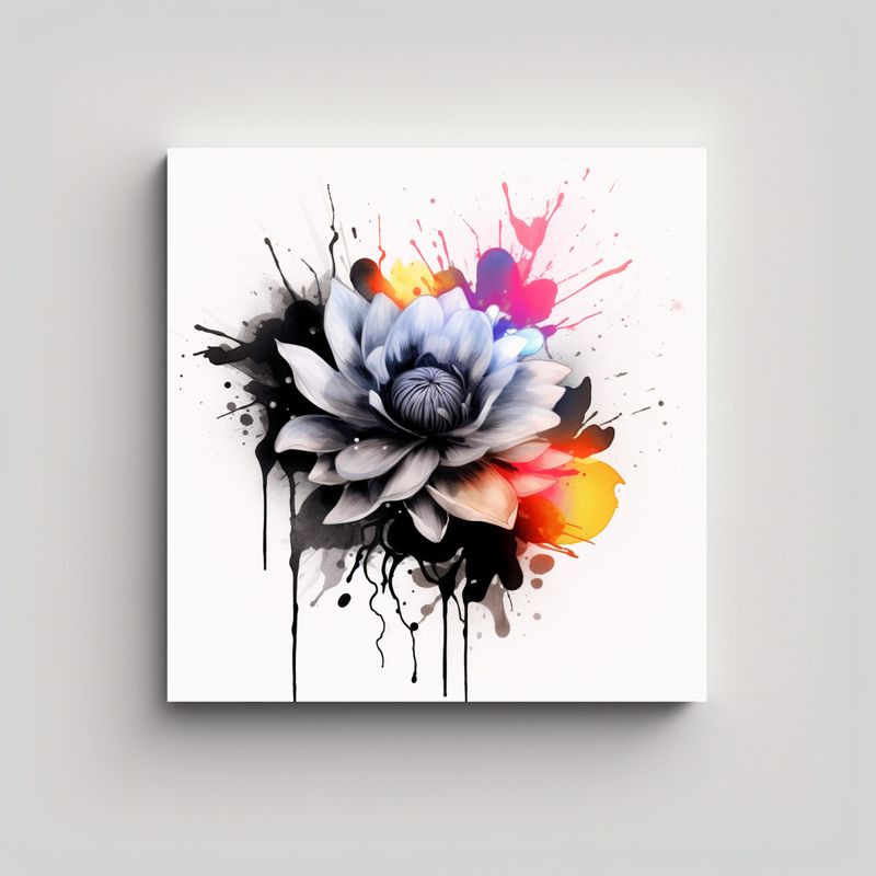GENERICO - Flor Negra Realista Del Tatuaje En Tela Bastidor 50x50 Cm