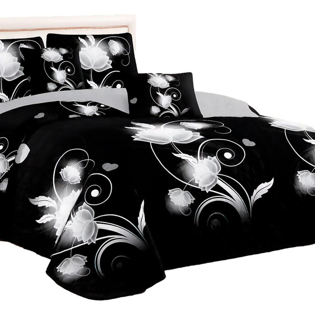 GENERICO - Cubre Cama King Quilt 2.5 Plazas Estampado Flores Negras 663