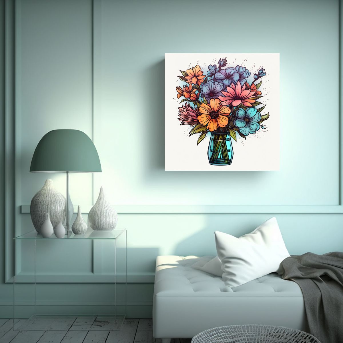 GENERICO - Dibujo Animado De Flores En Bastidor: 50x50 Cm