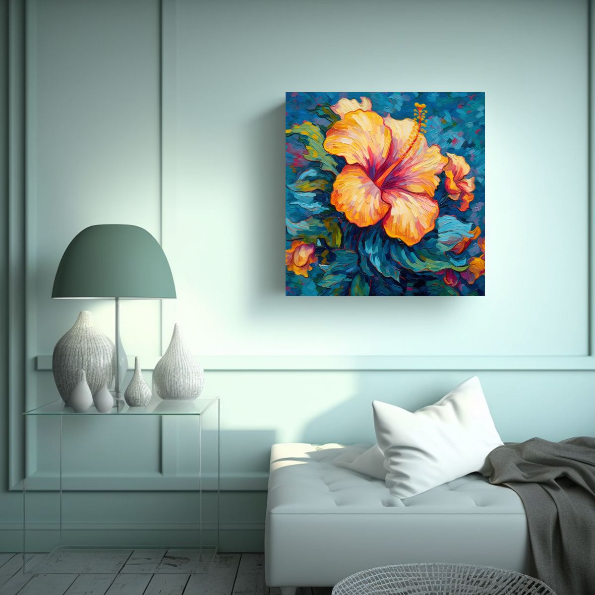 GENERICO - Cocina Arte Vintage Estilo Van Gogh Hibiscus 60x60 Cm