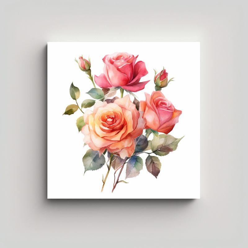 GENERICO - Cuadro Lienzo De Rosas En Acuarela Y Reflejos 90x90 Cm