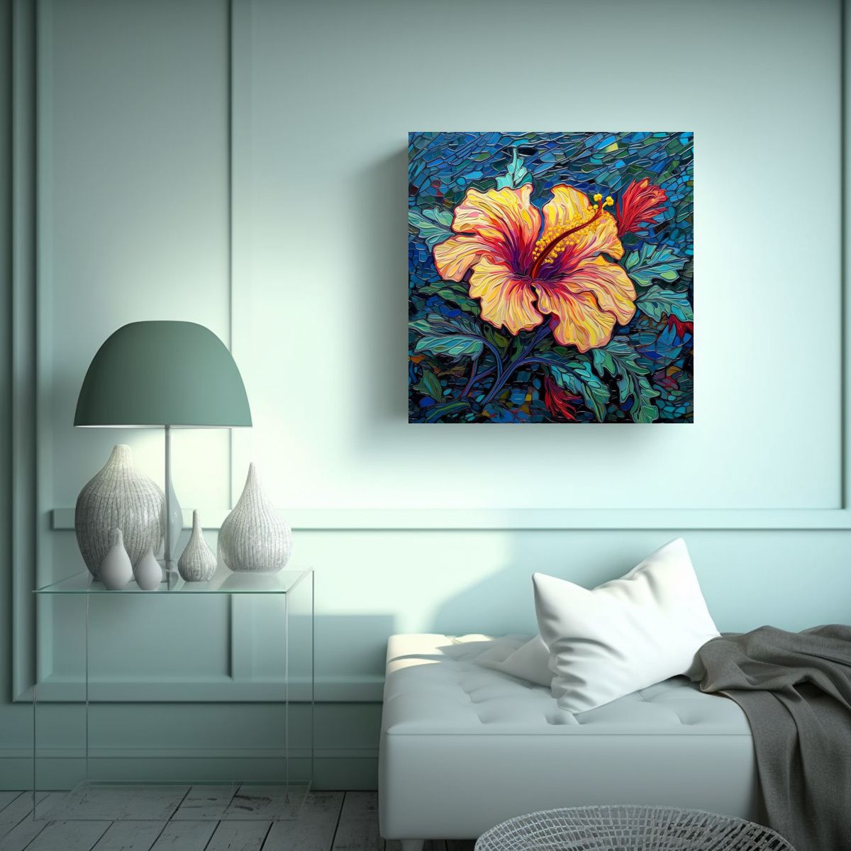 GENERICO - Pintura Decorativa Hibiscus Estilo Van Gogh Arte 80x80 Cm