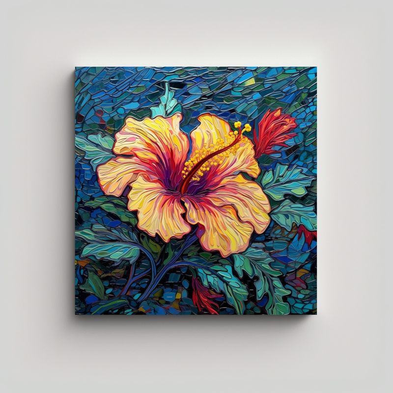 GENERICO - Pintura Decorativa Hibiscus Estilo Van Gogh Arte 70x70 Cm