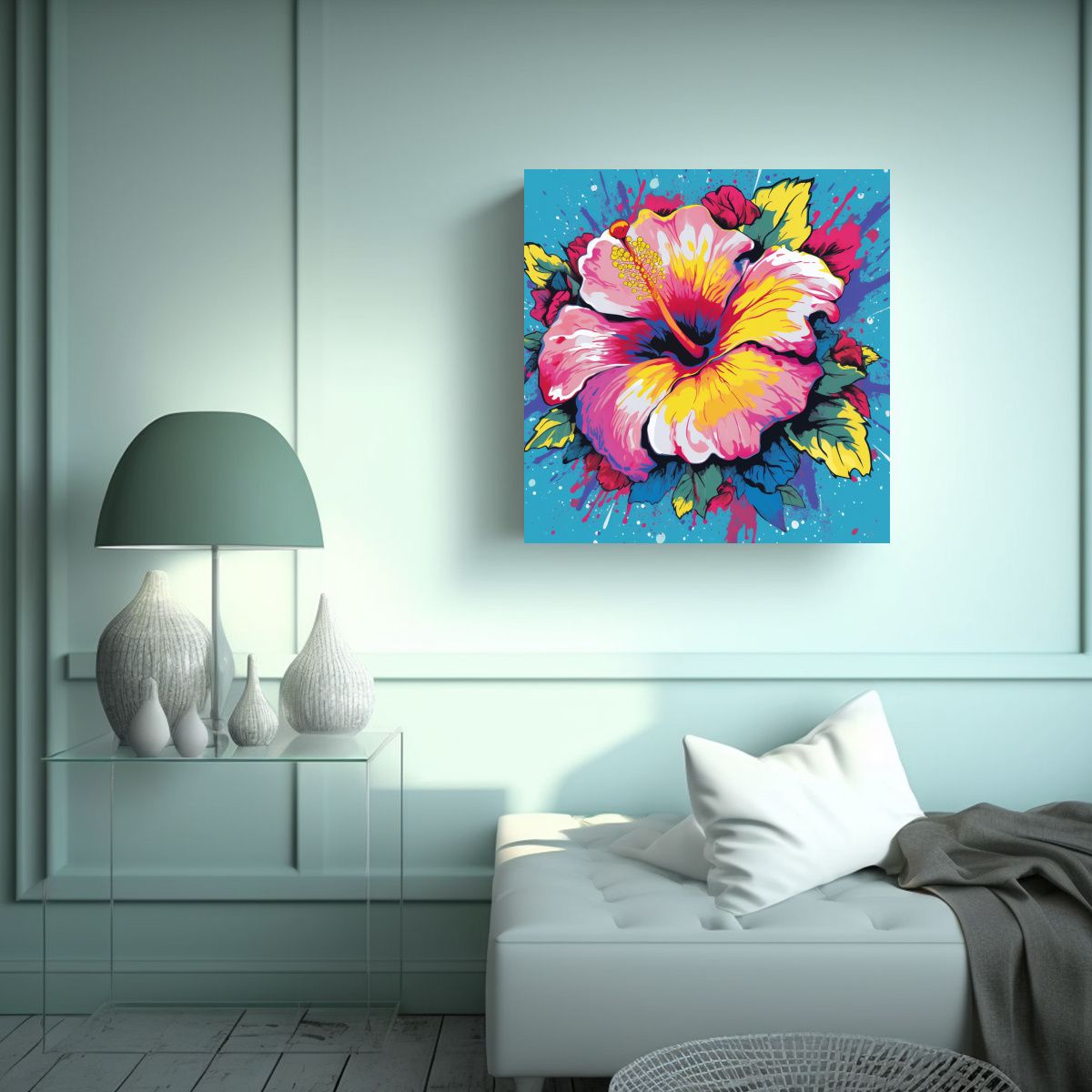 GENERICO - Arte Pop Estilo Hibisco Concepto Estético Lienzo 90x90 Cm