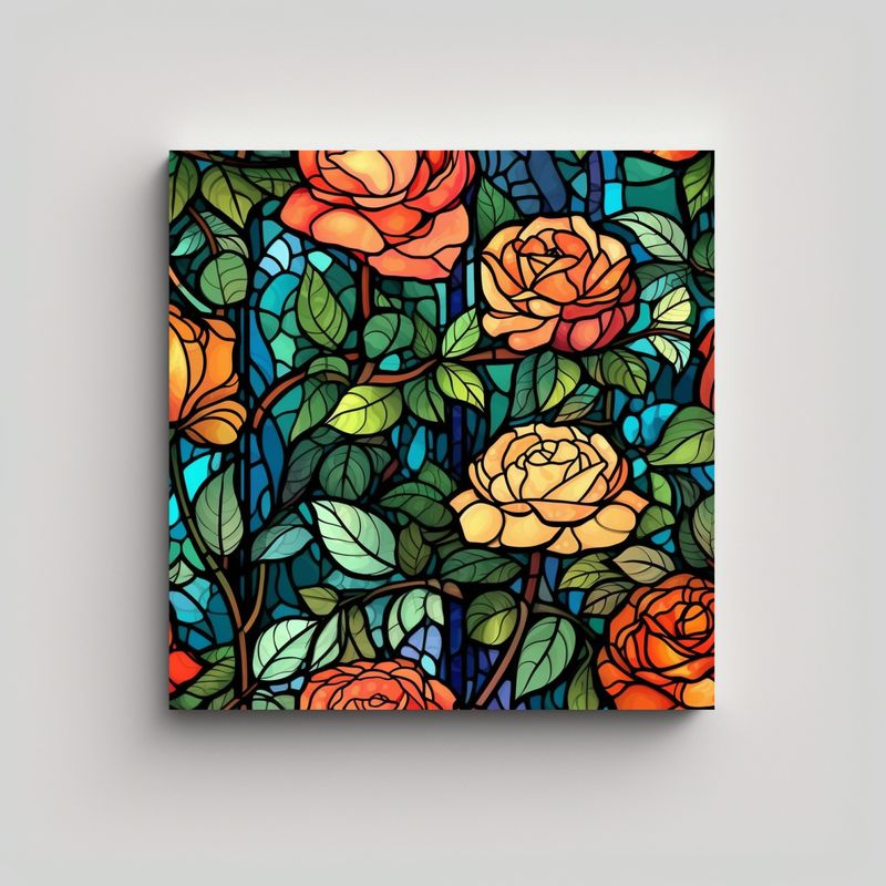 GENERICO - Cuadro Decorativo De Rosas En Vidrieras Con 80x80 Cm