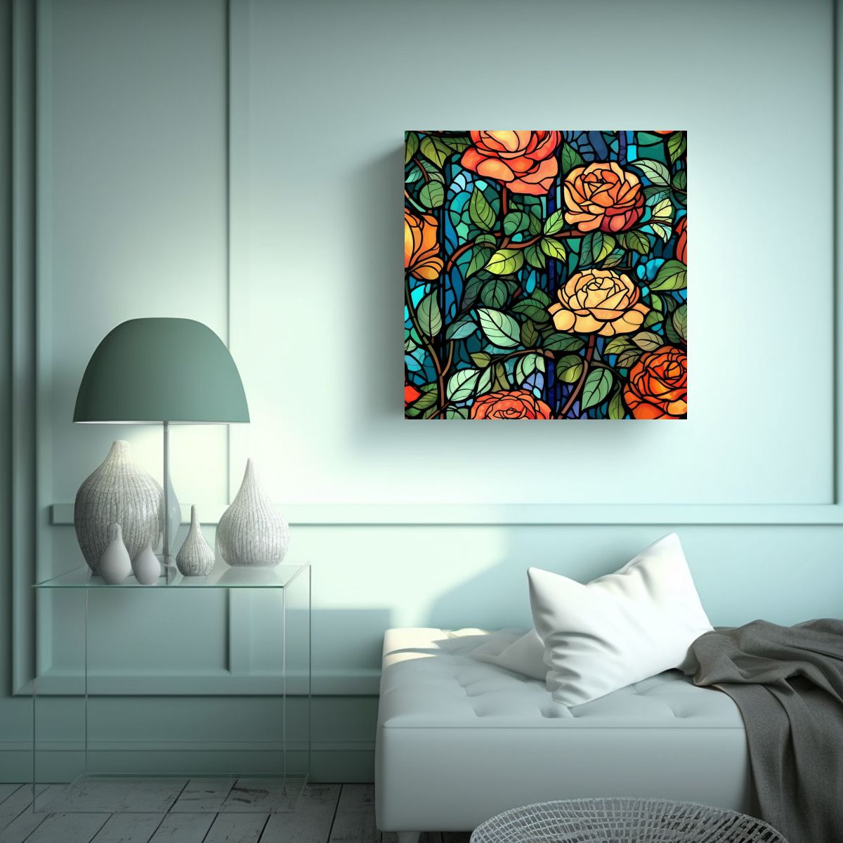 GENERICO - Cuadro Decorativo De Rosas En Vidrieras Con 60x60 Cm