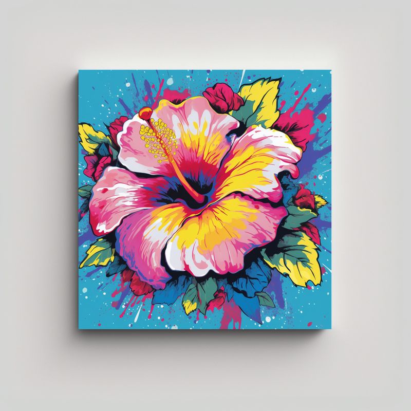 GENERICO - Arte Pop Estilo Hibisco Concepto Estético Lienzo 80x80 Cm